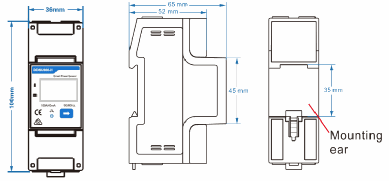 Smart Meter Huawei DDSU666 H dimensiones